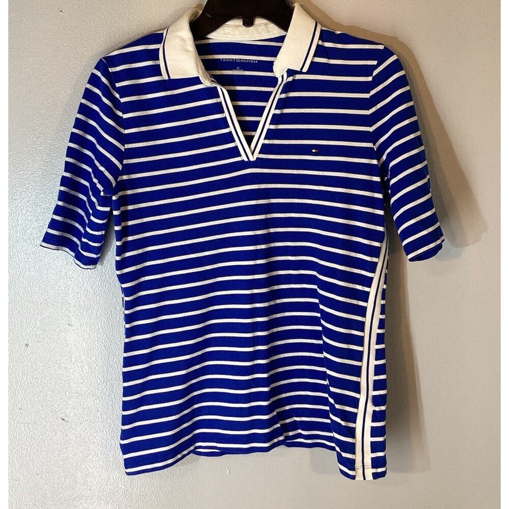 Tommy Hilfiger Women's Short Sleeve Navy/White Striped Knit Top Size Medium
